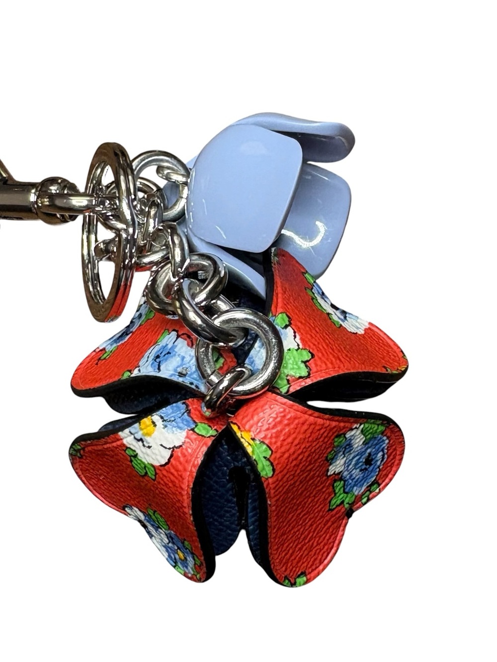Coach Tea Rose Floral Resin Coated Canvas Bag Charm F58517 Blue Red NWOT - Picture 3 of 10